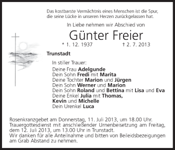 Anzeige von Günter Freier von MGO
