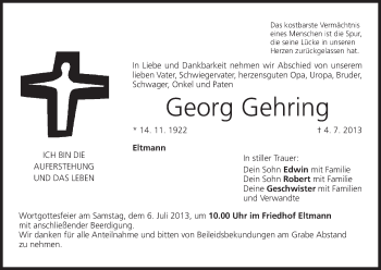 Anzeige von Georg Gehring von MGO