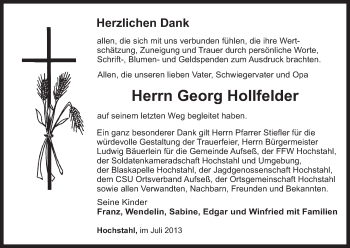 Anzeige von Georg Hollfelder von MGO