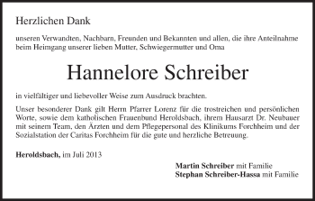 Anzeige von Hannelore Schreiber von MGO