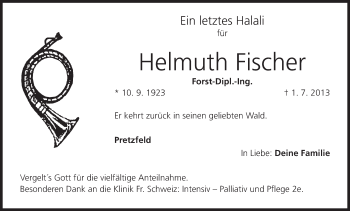 Anzeige von Helmuth Fischer von MGO