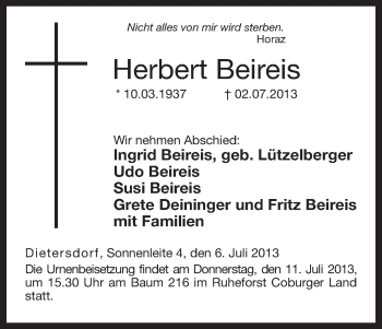 Anzeige von Herbert Beireis von MGO