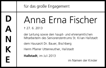 Anzeige von Erna Anna Fischer von MGO