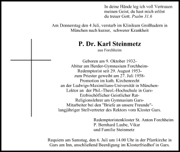 Anzeige von Karl Steinmetz von MGO