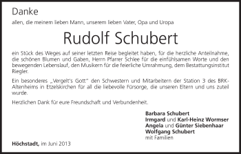 Anzeige von Rudolf Schubert von MGO