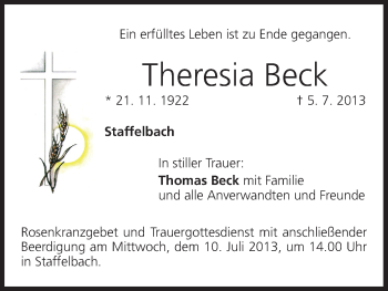 Anzeige von Theresia Beck von MGO