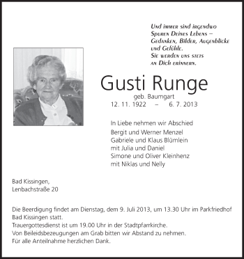 Anzeige von Gusti Runge von MGO