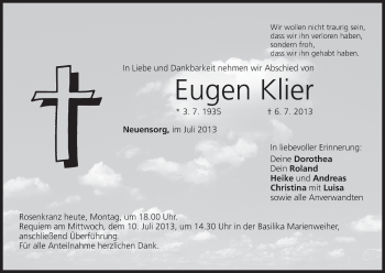 Anzeige von Eugen Klier von MGO