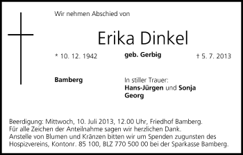 Anzeige von Erika Dinkel von MGO