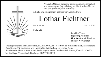 Anzeige von Lothar Fichtner von MGO