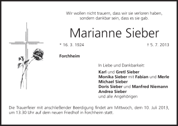 Anzeige von Marianne Sieber von MGO