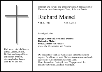 Anzeige von Richard Maisel von MGO