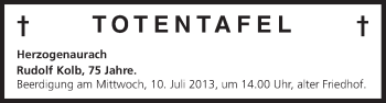 Anzeige von Totentafel vom 09.07.2013 von MGO