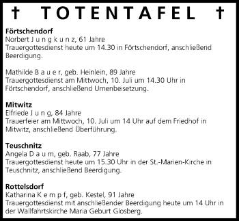 Anzeige von Totentafel vom 09.07.2013 von MGO