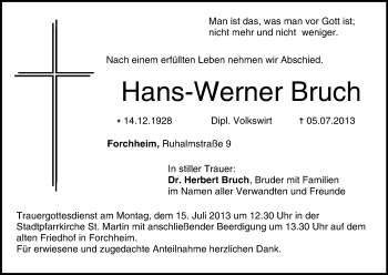 Anzeige von Hans-Werner Bruch von MGO