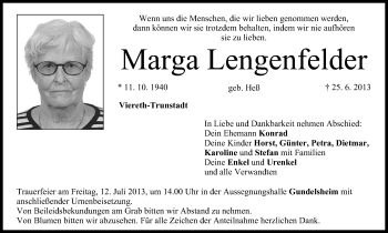 Anzeige von Marga Lengenfelder von MGO