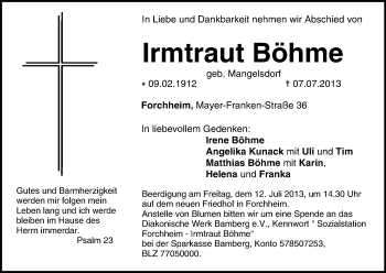 Anzeige von Irmtraut Böhme von MGO