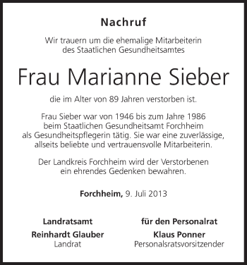 Anzeige von Marianne Sieber von MGO