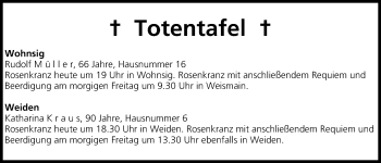 Anzeige von Totentafel vom 11.07.2013 von MGO