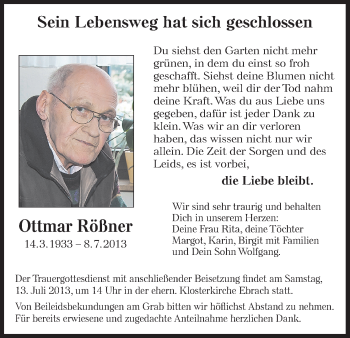 Anzeige von Ottmar Rößner von MGO