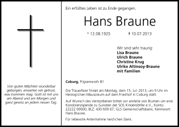 Anzeige von Hans Braune von MGO