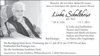 Anzeige von Lioba Schultheis von MGO