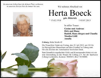 Anzeige von Herta Boeck von MGO