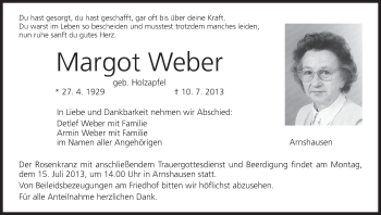 Anzeige von Margot Weber von MGO