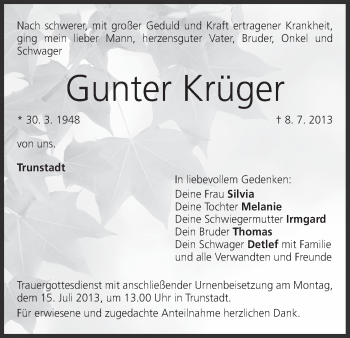 Anzeige von Gunter Krüger von MGO