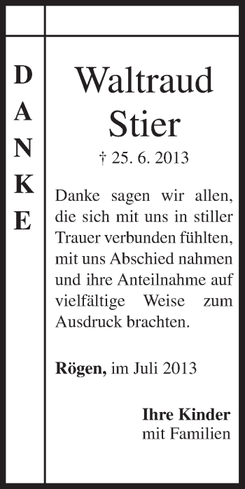 Anzeige von Waltraud Stier von MGO