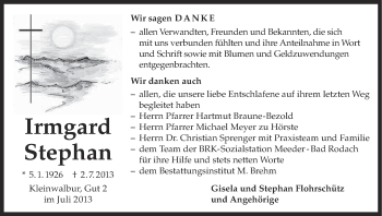 Anzeige von Irmgard Stephan von MGO