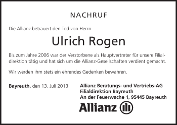 Anzeige von Ulrich Rogen von MGO