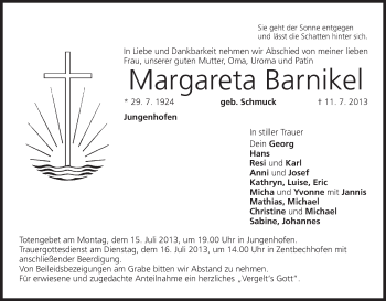 Anzeige von Margareta Barnikel von MGO