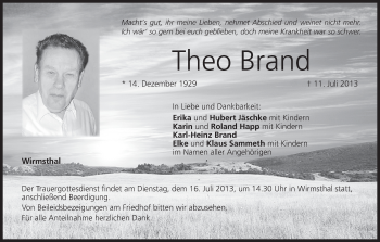 Anzeige von Theo Brand von MGO