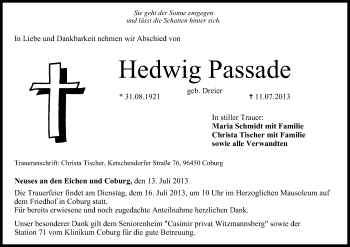 Anzeige von Hedwig Passade von MGO