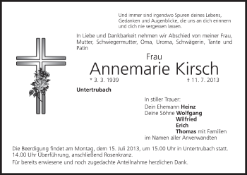 Anzeige von Annemarie Kirsch von MGO