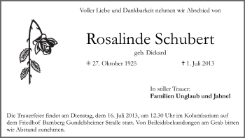 Anzeige von Rosalinde Schubert von MGO