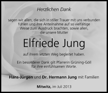 Anzeige von Elfriede Jung von MGO