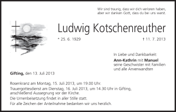 Anzeige von Ludwig Kotschenreuther von MGO