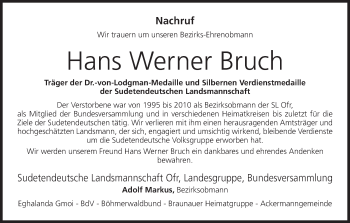 Anzeige von Hans Werner Bruch von MGO