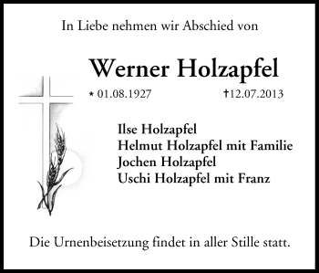 Anzeige von Werner Holzapfel von MGO