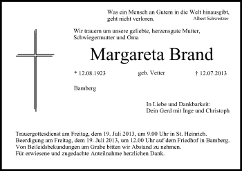 Anzeige von Margareta Brand von MGO