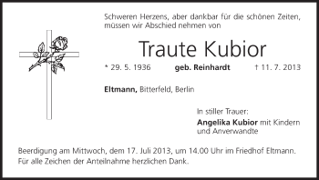 Anzeige von Traute Kubior von MGO