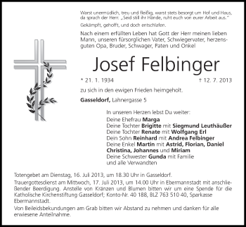 Anzeige von Josef Felbinger von MGO