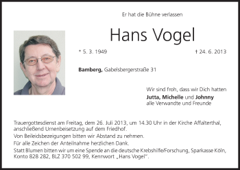 Anzeige von Hans Vogel von MGO