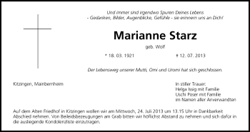 Anzeige von Marianne Starz von MGO