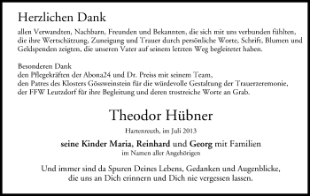 Anzeige von Theodor Hübner von MGO