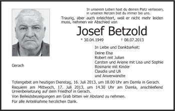 Anzeige von Josef Betzold von MGO