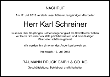 Anzeige von Karl Schreiner von MGO