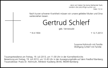 Anzeige von Gertrud Schlerf von MGO